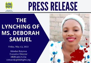 PRESS RELEASE ON THE LYNCHING OF MS. DEBORAH SAMUEL